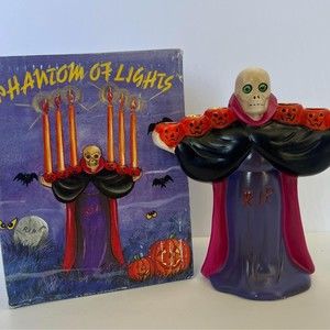 Russ Berrie 7.5” Pumpkin Skeleton Head Candleabra Decoration Vintage 70’s